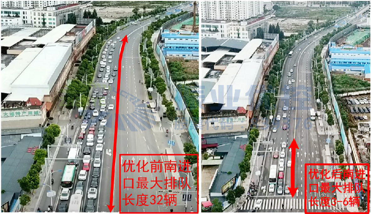 圖9 早高峰優(yōu)化前后南進口排隊長度