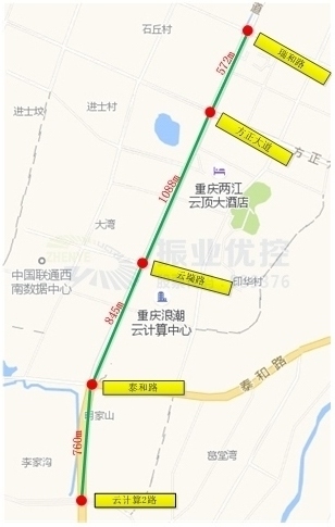 圖1 云漢大道（云計(jì)算2路-瑞和路）5個(gè)路口分布圖