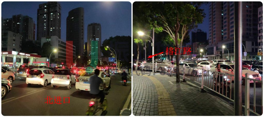 圖5 高峰時(shí)段北進(jìn)口排長(zhǎng)隊(duì)至榕江路與天山路交匯處