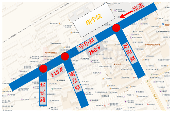 圖1 中華路沿線路口區(qū)位圖