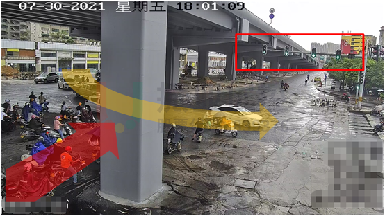 圖9 黃河-華山路口西進口左轉(zhuǎn)尾車與下一相位東單放相位沖突